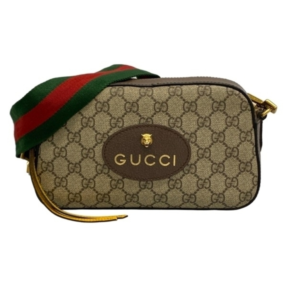 Gucci Shoulder Bag Neo GG Supreme Messenger Leather Dark Brown Ivory White Multi